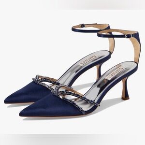Badgley Mischka Navy Zendaya Gemstone Embellished Heels Size 9